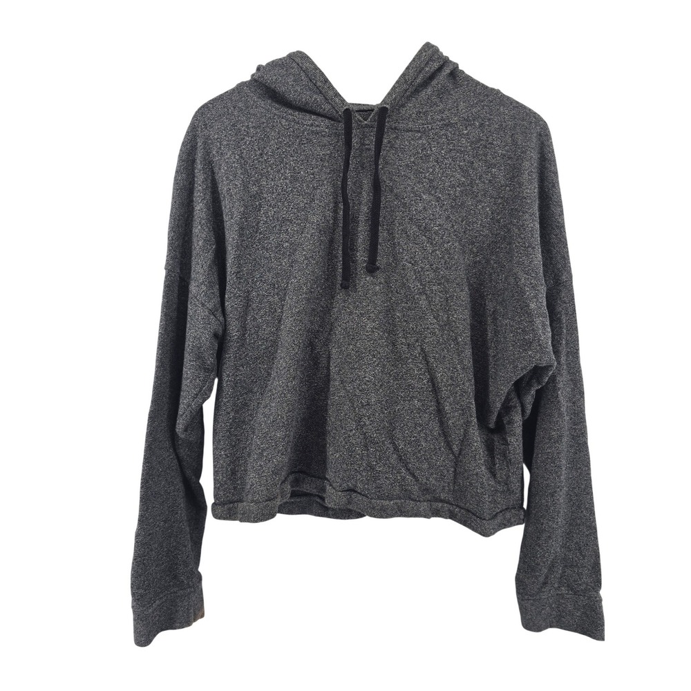 Madewell Hoodie Womens Large Gray Cropped Relaxed Knit Heathered Long Sleeve